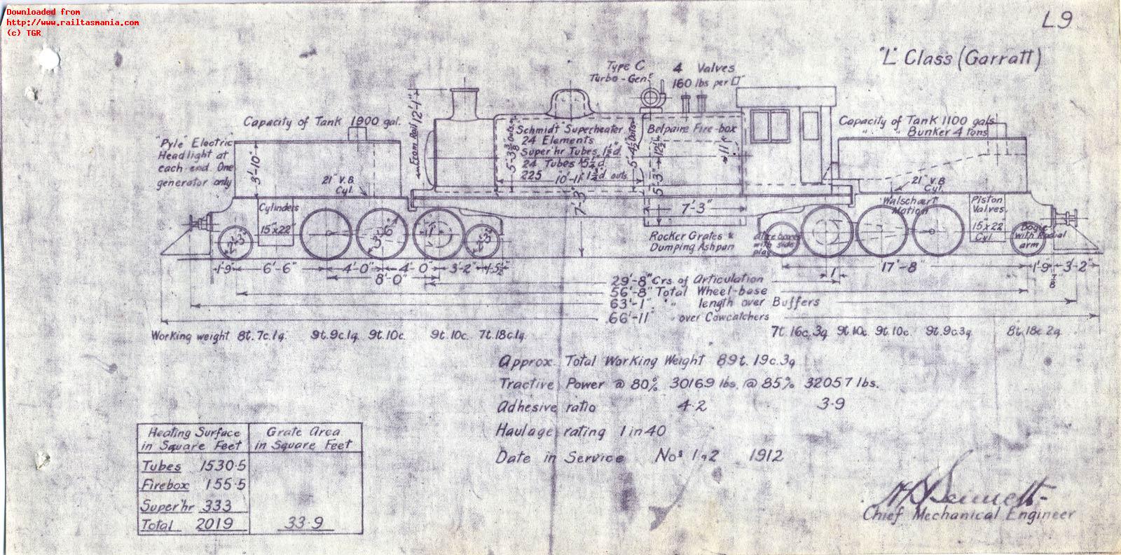 TGR outline diagram for L class garratt locomotives (L9)