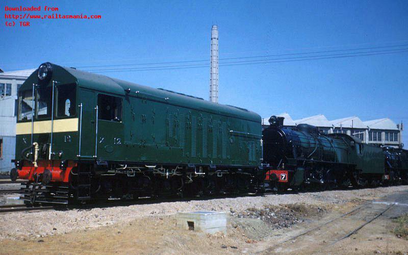 TGR X12, in a modified version of the original all green livery, at the opening of the Launceston diesel workshops, February 1953