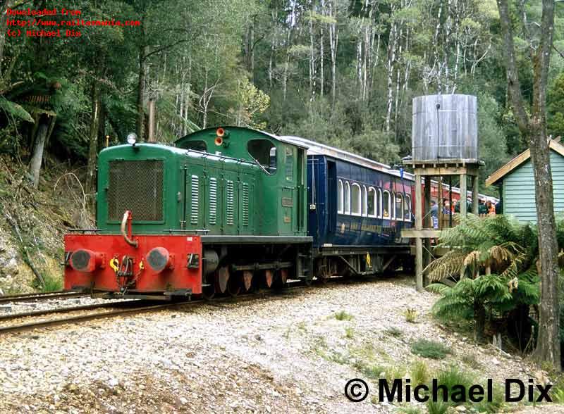 West Coast Wilderness Railway loco D2 at Lower Landing station. October 2003