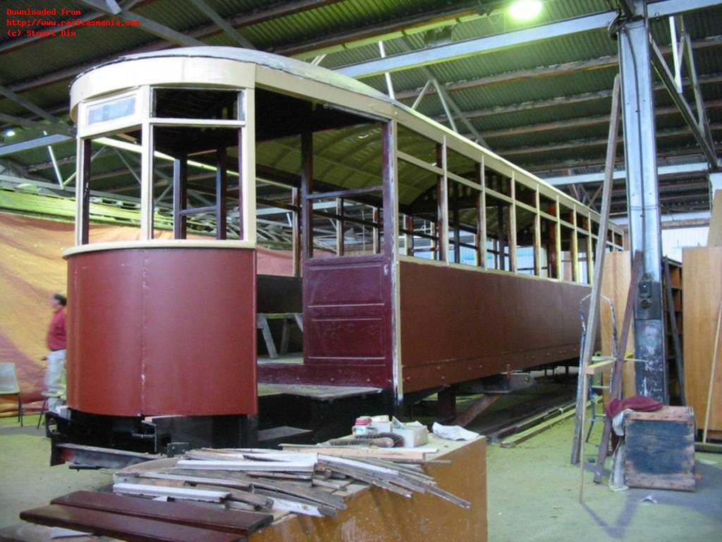 Hobart tram No. 118 undergoing restoration at TMAG workshops, February 2004