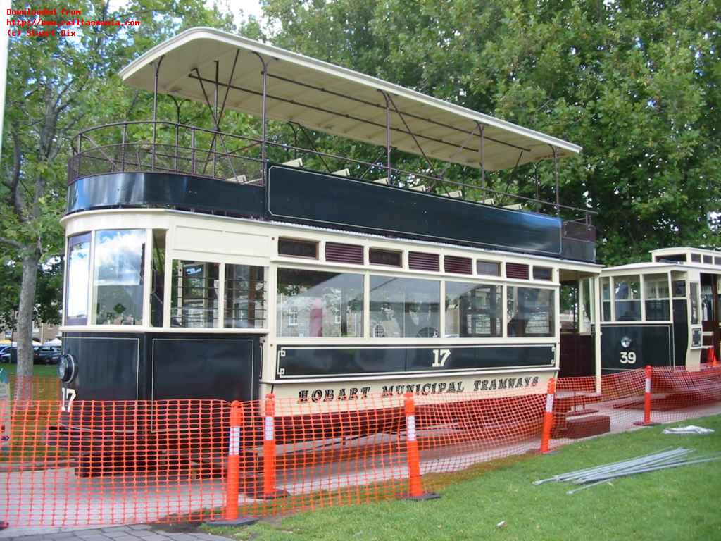 Hobart tram No. 17 on display at Salamanca Place, March 2004