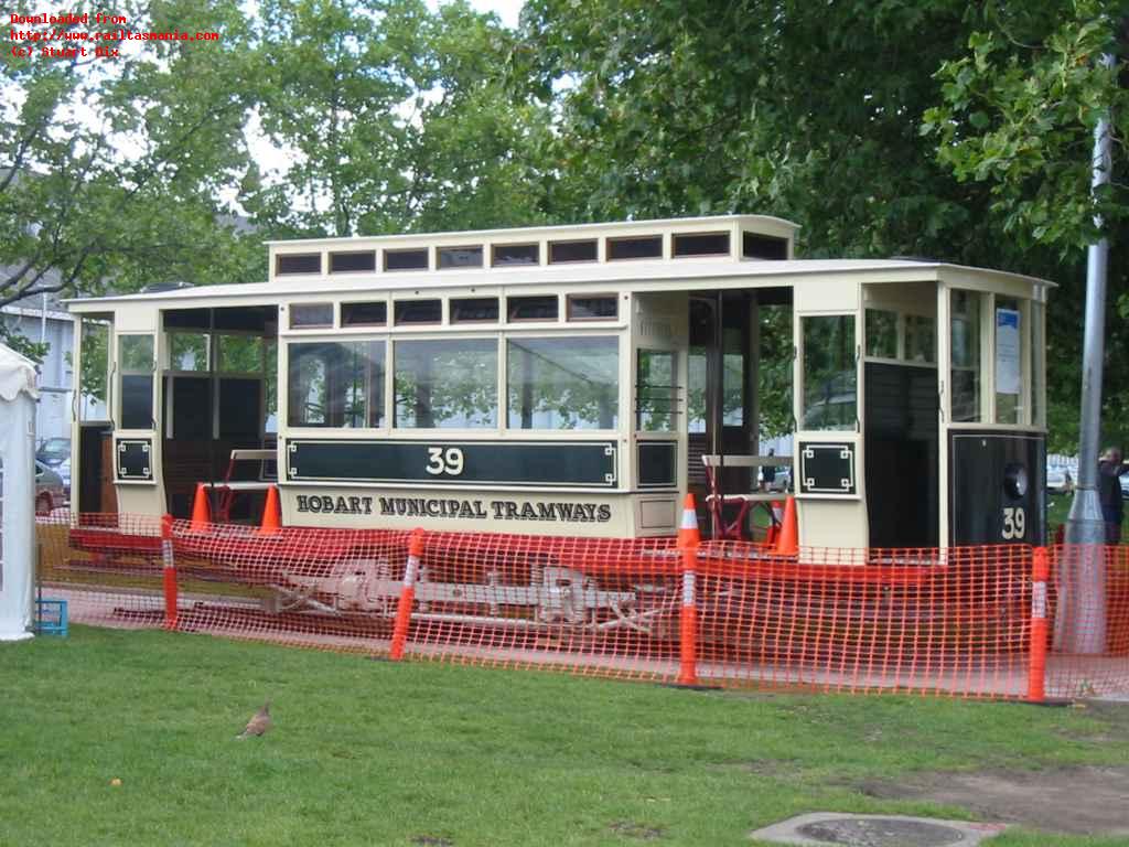 Hobart tram No. 39 on display at Salamanca Place, March 2004