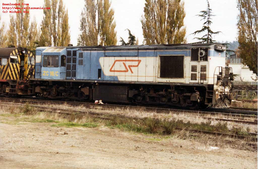 In service in Tasmania for only a month, but showing the signs of hard life in Queensland, ZC16 waits between duties in Launceston yard, April 1989