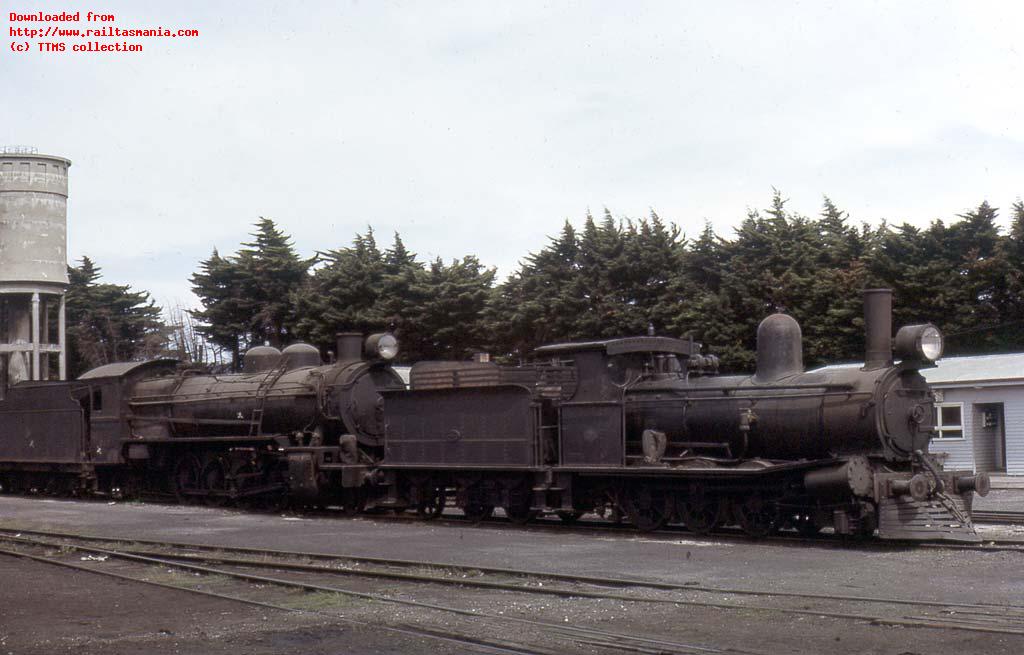 C20 and Q10 stored in the loco yard at Launceston, March 1965. C20 had been out of use for six months, but would linger in storage for a couple more years. Q10 on the other hand had been out of traffic for two years and would be scrapped later in the year