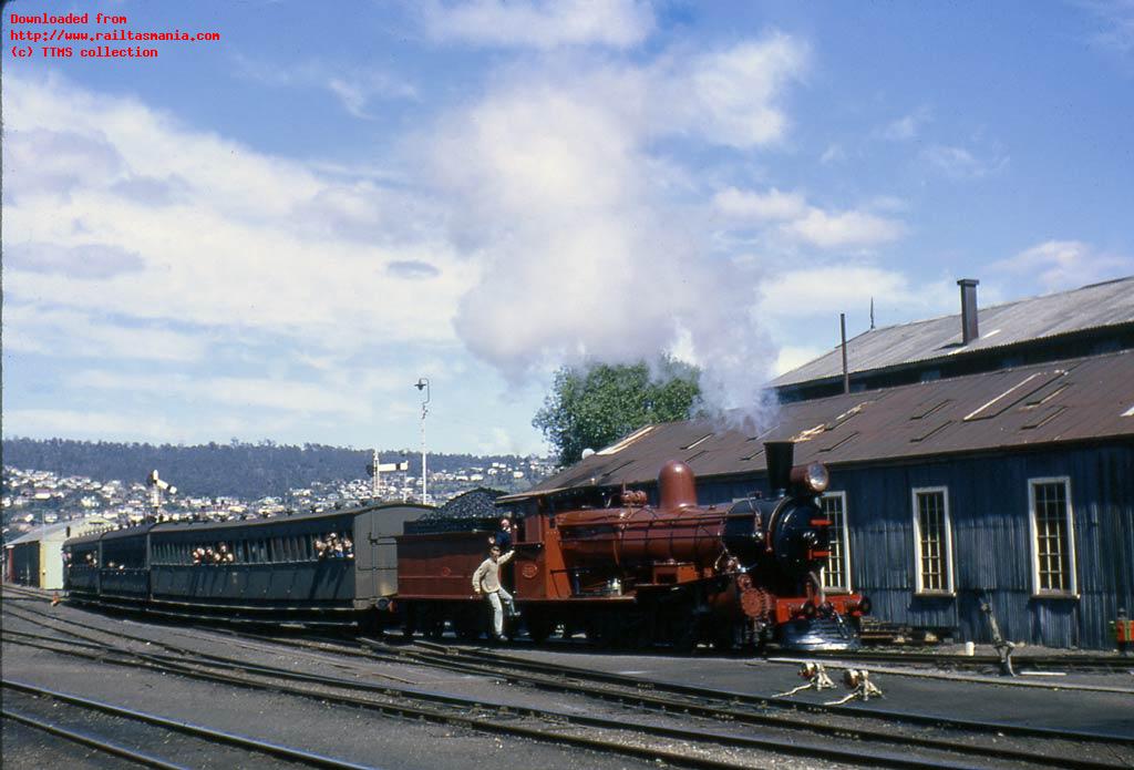 CCS23 leads the ARHSs North to Nabowla excursion train onto the North East line as it proceeds through  Launceston Yard, November 1965