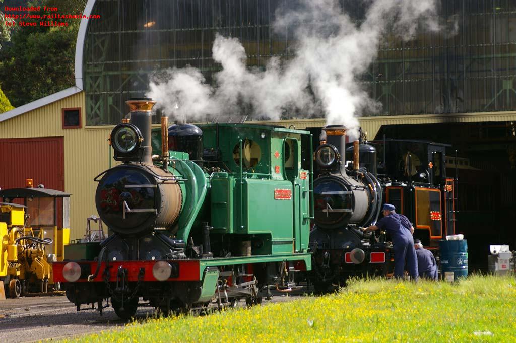 Locos No. 1 and No. 3 stand outside the workshops in Queenstown, December 2010