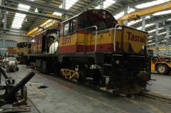 DQ2011 is shown in East Tamar workshops whilst undergoing a generator replacement and some bogie wor