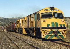 ZP1 and ZR2 on a southbound paper train at Tea Tree. October 1997