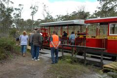 The driver talks to passengers during a stop at the old Lune River cemetery