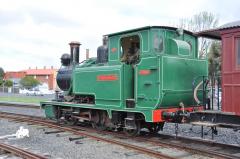 Ex Mt Lyell Rack Tank No. 2 and ex TMLR carriage A+17 wait outside the carriage shed during shunting