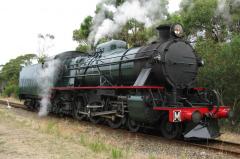 Locomotive M4 runs around its train at Coles Beach station on the Don River Railway, February 2015