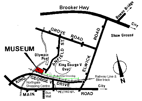The museum is located off Anfield Street, Glenorchy, and is opposite the Northgate shopping centre. (See map)