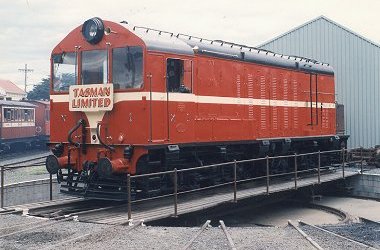 Locomotive X1 sits on the former Brighton turntable, now located at the museum, in Glenorchy. 3 December 1995. Photo: Michael Dix