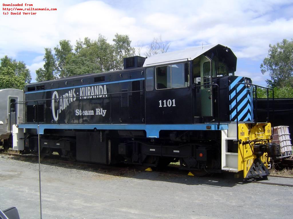 1101 shows off its Cairns - Kuranda Steam Railway black and blue livery at their Cairns depot, April 2008